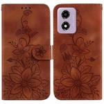 For Motorola Moto G04s / Moto E14 Lily Embossed Leather Phone Case(Brown)