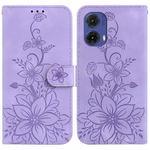 For Motorola Moto G85 Lily Embossed Leather Phone Case(Purple)