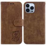 For iPhone 15 Pro Max Little Tiger Embossed Leather Phone Case(Brown)