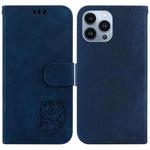 For iPhone 15 Pro Max Little Tiger Embossed Leather Phone Case(Dark Blue)