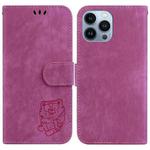 For iPhone 15 Pro Max Little Tiger Embossed Leather Phone Case(Rose Red)
