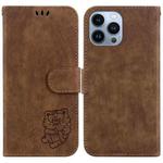 For iPhone 15 Pro Little Tiger Embossed Leather Phone Case(Brown)