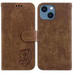 For iPhone 15 Plus Little Tiger Embossed Leather Phone Case(Brown)
