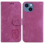 For iPhone 15 Plus Little Tiger Embossed Leather Phone Case(Rose Red)