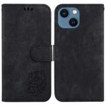 For iPhone 15 Plus Little Tiger Embossed Leather Phone Case(Black)