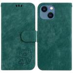 For iPhone 14 Plus Little Tiger Embossed Leather Phone Case(Green)
