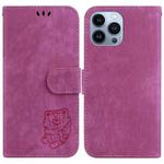 For iPhone 14 Pro Little Tiger Embossed Leather Phone Case(Rose Red)
