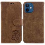 For iPhone 12 / 12 Pro Little Tiger Embossed Leather Phone Case(Brown)