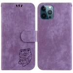 For iPhone 12 Pro Max Little Tiger Embossed Leather Phone Case(Purple)