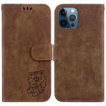 For iPhone 12 Pro Max Little Tiger Embossed Leather Phone Case(Brown)