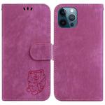 For iPhone 12 Pro Max Little Tiger Embossed Leather Phone Case(Rose Red)