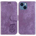 For iPhone 13 mini Little Tiger Embossed Leather Phone Case(Purple)