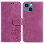 For iPhone 13 mini Little Tiger Embossed Leather Phone Case(Rose Red)