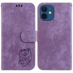 For iPhone 12 mini Little Tiger Embossed Leather Phone Case(Purple)