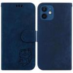 For iPhone 12 mini Little Tiger Embossed Leather Phone Case(Dark Blue)