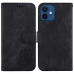 For iPhone 12 mini Little Tiger Embossed Leather Phone Case(Black)