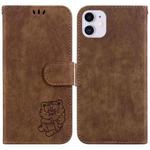 For iPhone 11 Little Tiger Embossed Leather Phone Case(Brown)