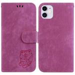 For iPhone 11 Little Tiger Embossed Leather Phone Case(Rose Red)