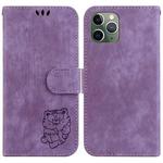For iPhone 11 Pro Little Tiger Embossed Leather Phone Case(Purple)