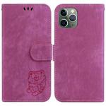 For iPhone 11 Pro Little Tiger Embossed Leather Phone Case(Rose Red)