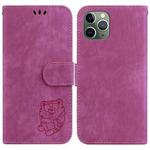 For iPhone 11 Pro Max Little Tiger Embossed Leather Phone Case(Rose Red)