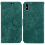 For iPhone X / XS Little Tiger Embossed Leather Phone Case(Green)