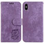For iPhone X / XS Little Tiger Embossed Leather Phone Case(Purple)