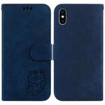 For iPhone XS Max Little Tiger Embossed Leather Phone Case(Dark Blue)