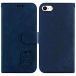 For iPhone 7 / 8 / SE 2022 / 2020 Little Tiger Embossed Leather Phone Case(Dark Blue)