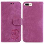 For iPhone 7 Plus / 8 Plus Little Tiger Embossed Leather Phone Case(Rose Red)