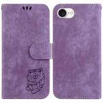 For iPhone SE 2024 Little Tiger Embossed Leather Phone Case(Purple)