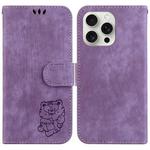 For iPhone 16 Pro Max Little Tiger Embossed Leather Phone Case(Purple)