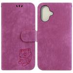 For iPhone 16 Plus Little Tiger Embossed Leather Phone Case(Rose Red)