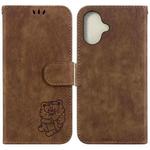 For iPhone 16 Little Tiger Embossed Leather Phone Case(Brown)