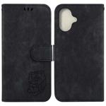 For iPhone 16 Little Tiger Embossed Leather Phone Case(Black)