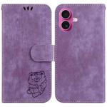 For iPhone 17 Little Tiger Embossed Leather Phone Case(Purple)