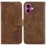 For iPhone 17 Little Tiger Embossed Leather Phone Case(Brown)