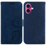 For iPhone 17 Little Tiger Embossed Leather Phone Case(Dark Blue)