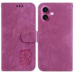 For iPhone 17 Little Tiger Embossed Leather Phone Case(Rose Red)