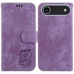 For iPhone 17 Air Little Tiger Embossed Leather Phone Case(Purple)