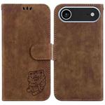For iPhone 17 Air Little Tiger Embossed Leather Phone Case(Brown)