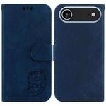 For iPhone 17 Air Little Tiger Embossed Leather Phone Case(Dark Blue)