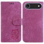 For iPhone 17 Air Little Tiger Embossed Leather Phone Case(Rose Red)