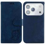 For iPhone 17 Pro Max Little Tiger Embossed Leather Phone Case(Dark Blue)