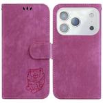 For iPhone 17 Pro Max Little Tiger Embossed Leather Phone Case(Rose Red)