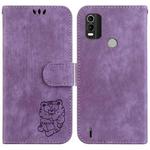 For Nokia C21 Plus Little Tiger Embossed Leather Phone Case(Purple)