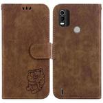 For Nokia C21 Plus Little Tiger Embossed Leather Phone Case(Brown)