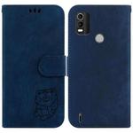 For Nokia C21 Plus Little Tiger Embossed Leather Phone Case(Dark Blue)