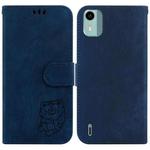 For Nokia C12 Little Tiger Embossed Leather Phone Case(Dark Blue)