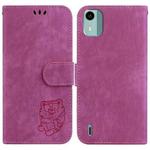 For Nokia C12 Little Tiger Embossed Leather Phone Case(Rose Red)